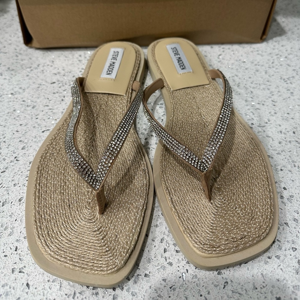 Steve Madden Abela Tan Rhinestone Strap Sandals